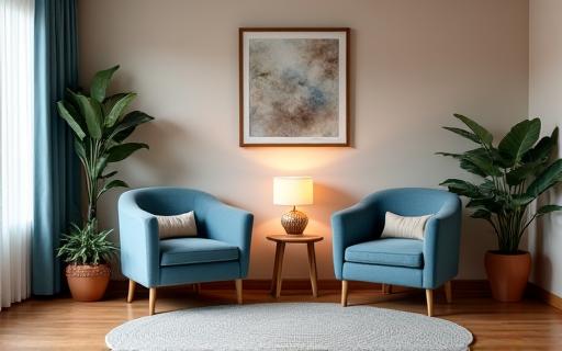 Two chairs in a comfortable therapy room.