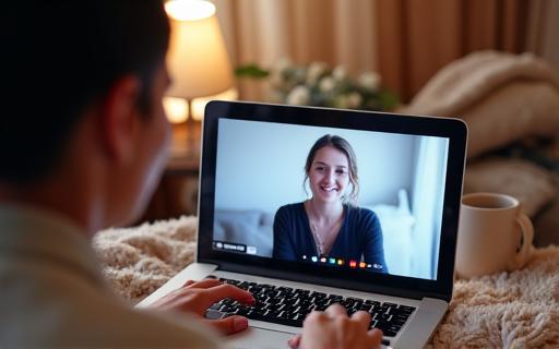 A person having a video call with a therapist on a laptop.